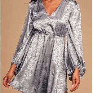 Sage The Label LIKE NEW animal print metallic balloon sleeve v neck mini dress S